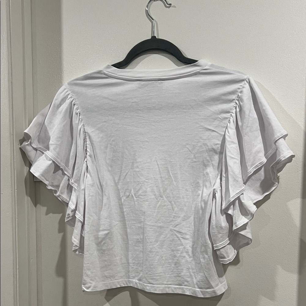 Zara White Ruffle Sleeve Tee - Picture 4 of 4